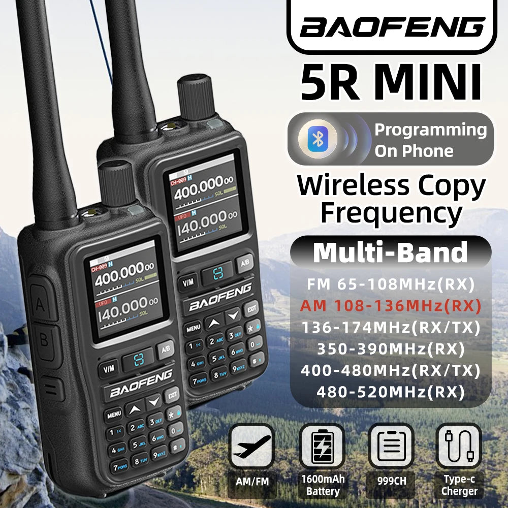 1PC Baofeng UV 5RMINI Wireless Frequency Reading Walkie Talkie AM Long Range Multi-Band Type-C Charger Ham Radio