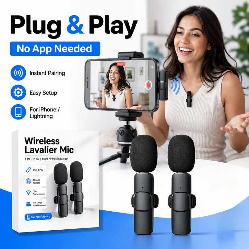 K8 K9 2.4G Wireless Lavalier Microphone for Phone, Noise Reduction Clip On Mic with Monitoring & Reverb for Live Streaming, Inte