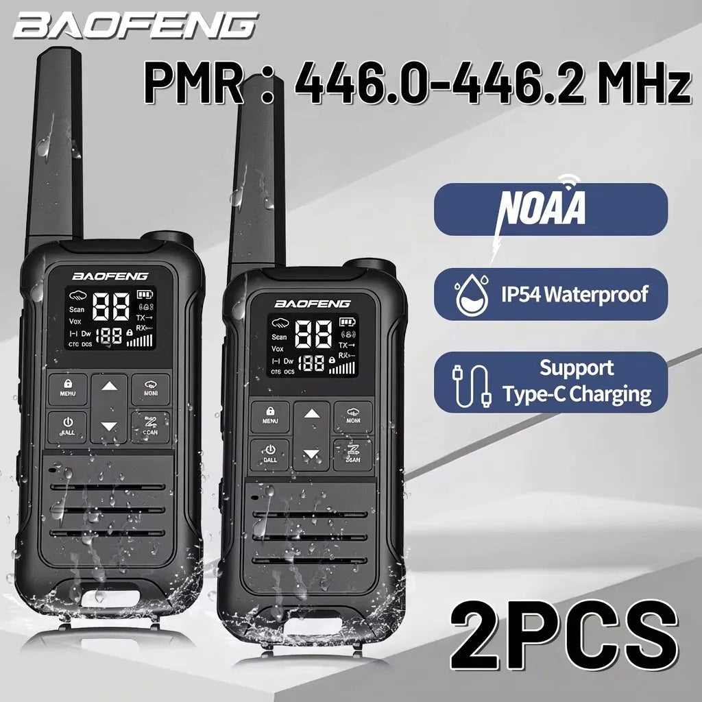 2PCS Baofeng F22 PMR 446MHz Mini Walkie Talkie Waterproof Type-C Licence-free NOAA Flashlight Portable Two Way Radio for Hunting