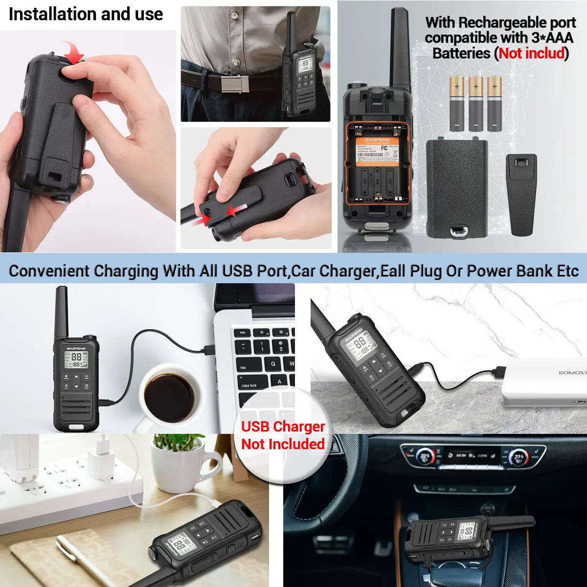 2PCS Baofeng F22 PMR 446MHz Mini Walkie Talkie Waterproof Type-C Licence-free NOAA Flashlight Portable Two Way Radio for Hunting
