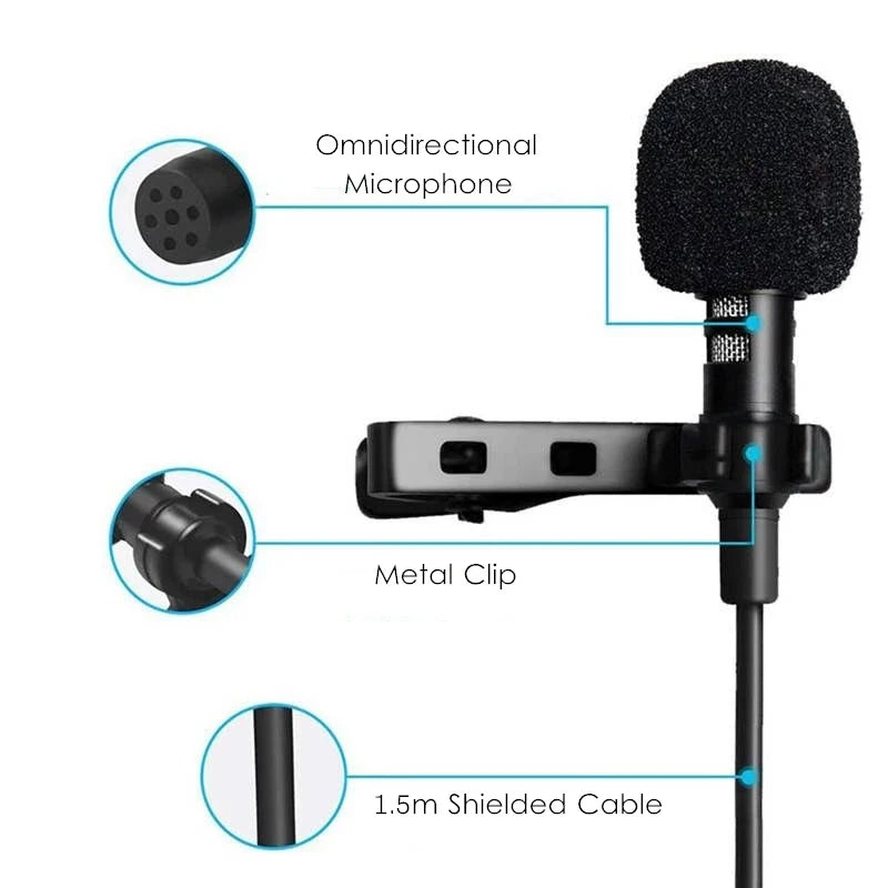 1.5m Portable USB Lavalier Microphone, Metal Clip Lapel Mic for PC, Laptop & Mobile Phone