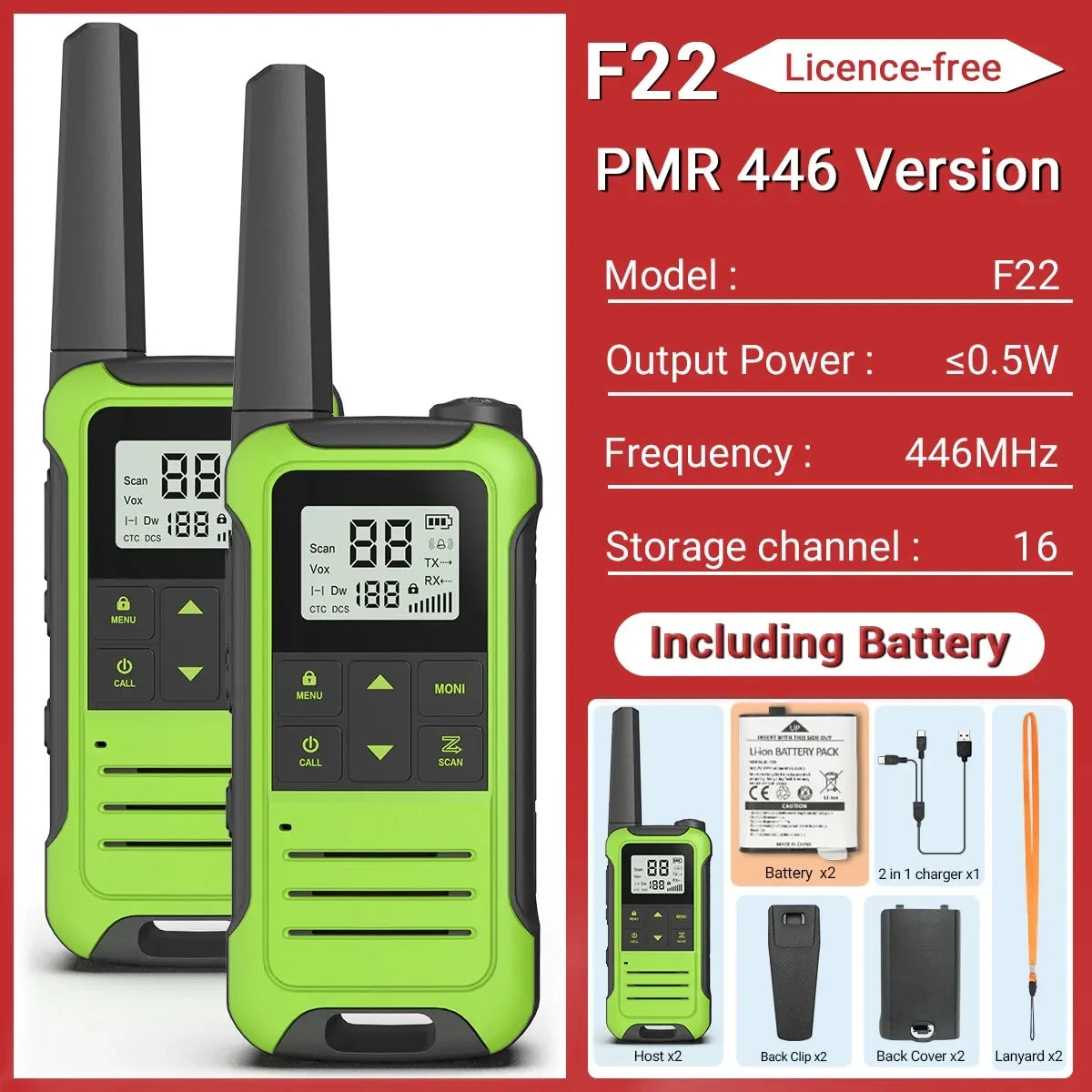 2PCS Baofeng F22 PMR 446MHz Mini Walkie Talkie Waterproof Type-C Licence-free NOAA Flashlight Portable Two Way Radio for Hunting