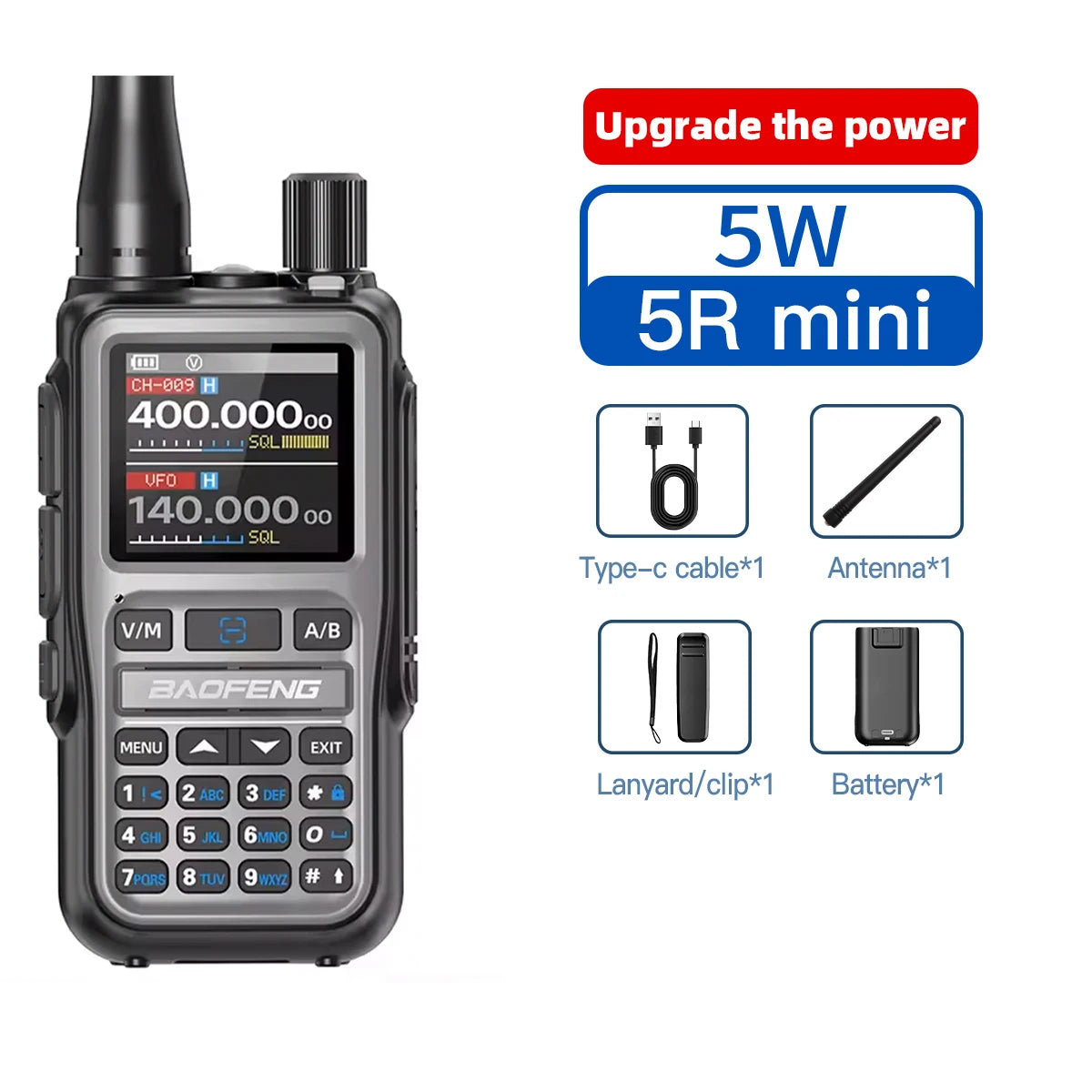 1PC Baofeng UV 5RMINI Wireless Frequency Reading Walkie Talkie AM Long Range Multi-Band Type-C Charger Ham Radio