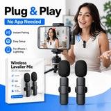 K8 K9 2.4G Wireless Lavalier Microphone for Phone, Noise Reduction Clip On Mic with Monitoring & Reverb for Live Streaming, Inte