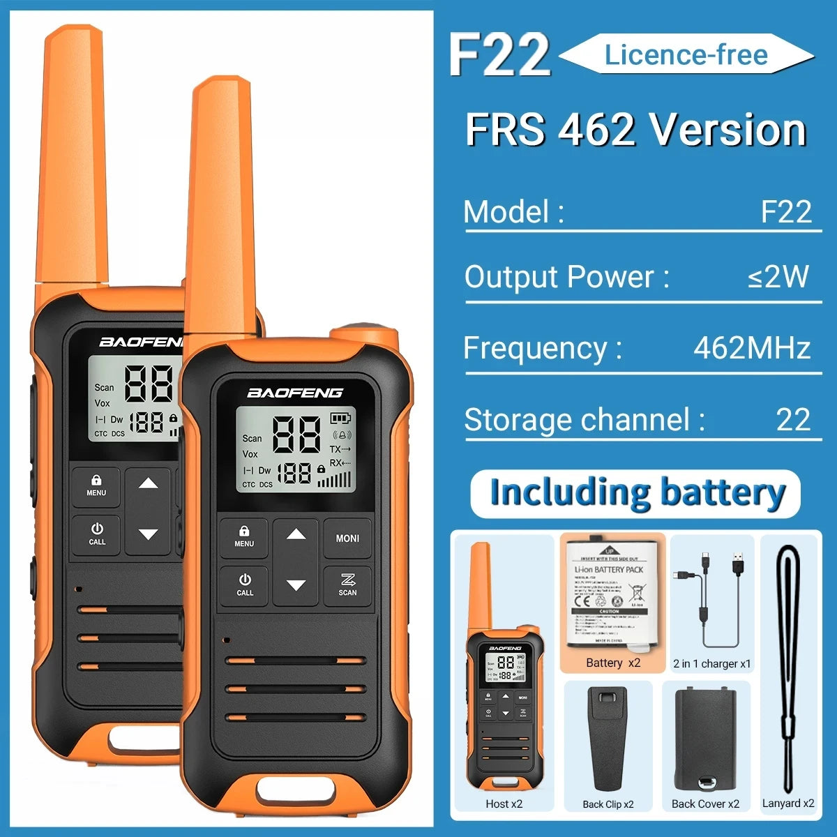 2PCS Baofeng F22 PMR 446MHz Mini Walkie Talkie Waterproof Type-C Licence-free NOAA Flashlight Portable Two Way Radio for Hunting