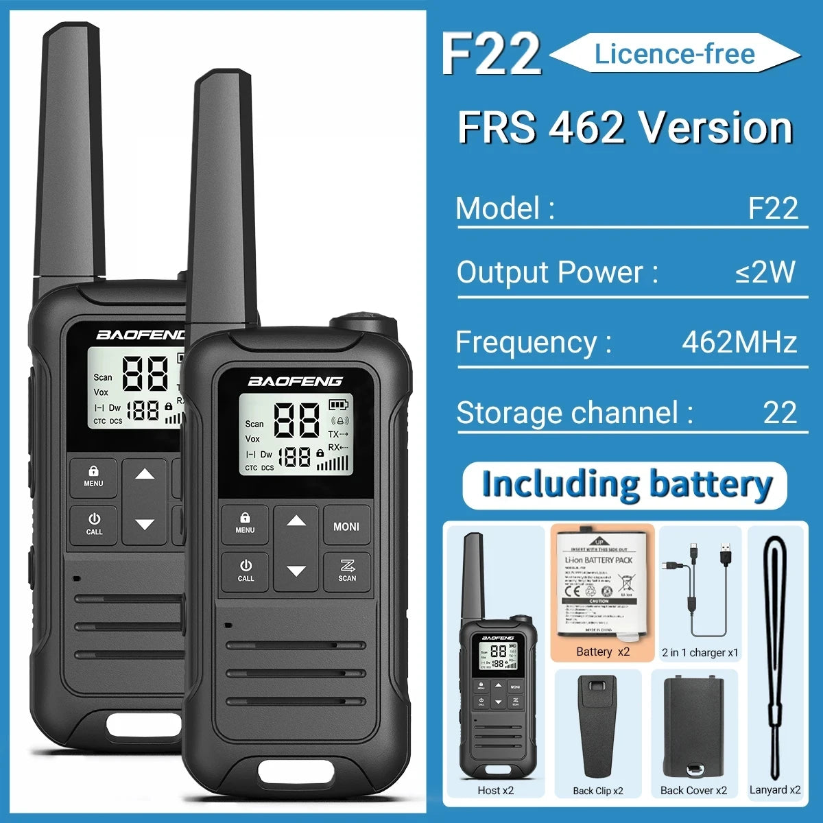 2PCS Baofeng F22 PMR 446MHz Mini Walkie Talkie Waterproof Type-C Licence-free NOAA Flashlight Portable Two Way Radio for Hunting