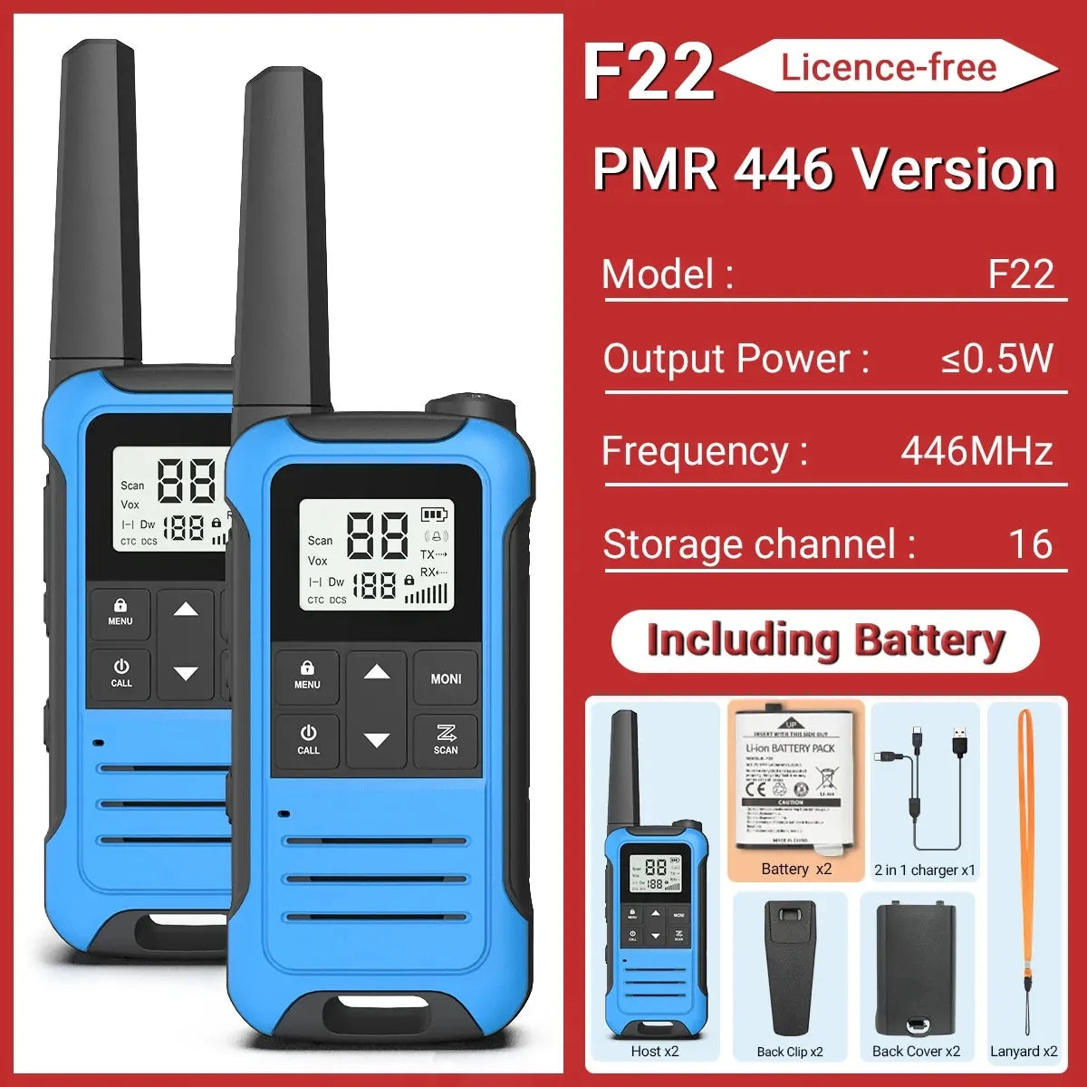 2PCS Baofeng F22 PMR 446MHz Mini Walkie Talkie Waterproof Type-C Licence-free NOAA Flashlight Portable Two Way Radio for Hunting